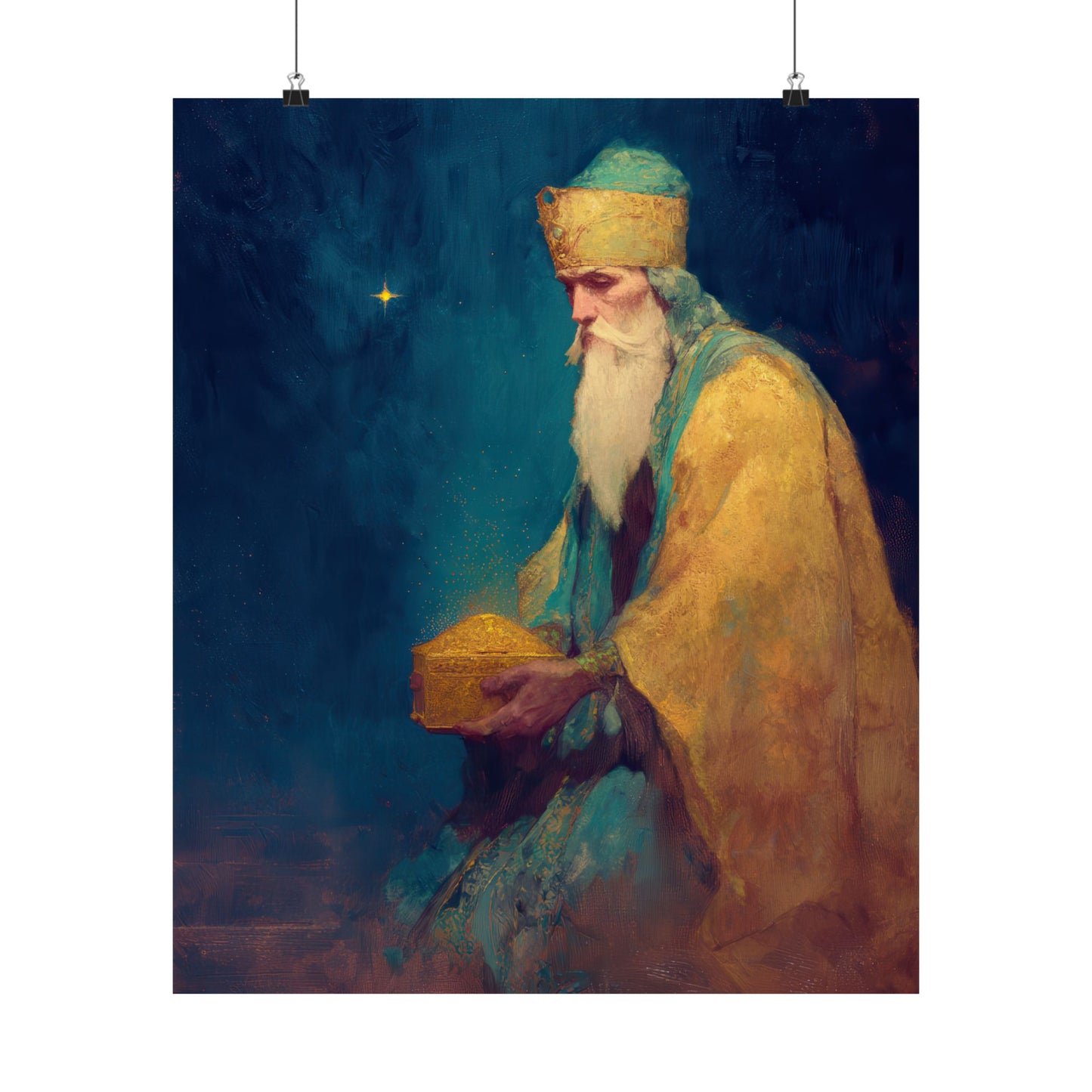 Caspar and the Offering of Worship - 3 Wise Men - Sanctified Souls Print - Multiple Sizes - Premium Matte Vertical Posters