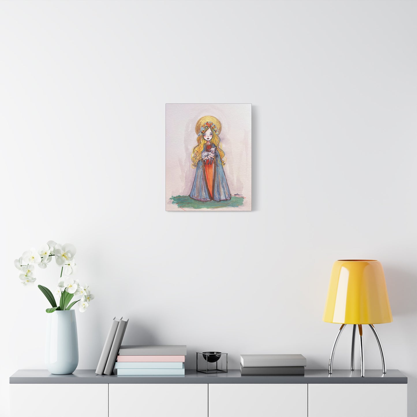 Saint Agnes of Rome Catholic Canvas Print | Christian Sacred Art | Hand-Drawn Watercolor Devotional Wall Art Religious Artwork