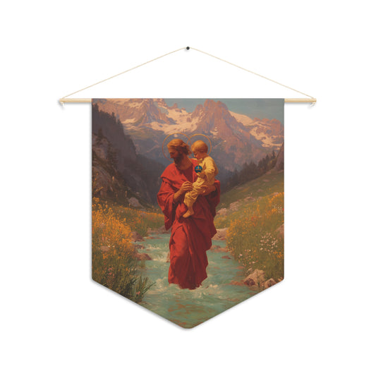Saint Christopher Pennant / Banner / Wall Hanging - Prayer room art - 18" x 21" - Catholic - Large Banner