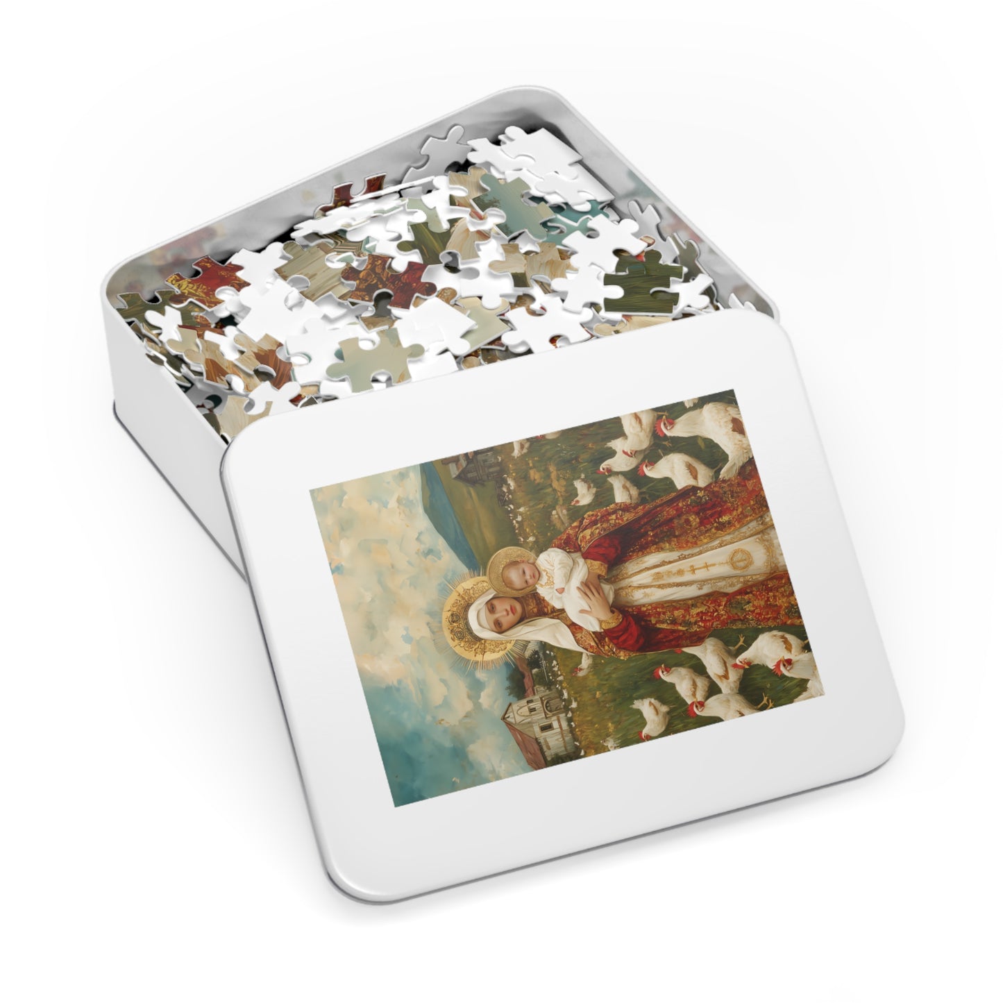 Our Lady of the Hens: Protector of the Humble Flock - Puzzle and Keepsake Tin - Religious (30, 110, 252, 500,1000) - Religious Puzzle