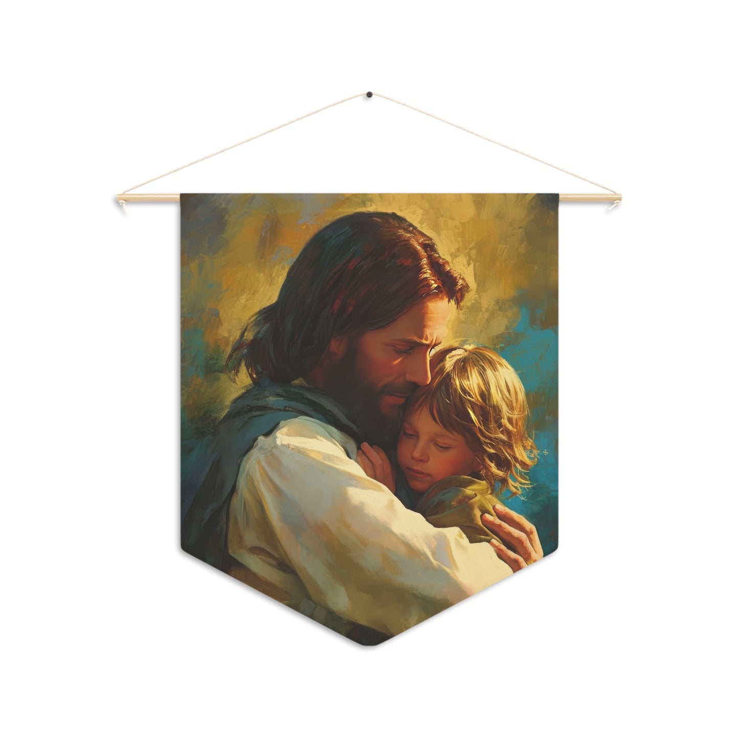 Christ's Compassionate Embrace Pennant / Banner / Wall Hanging - Prayer room art - 18" x 21" - Catholic Gift