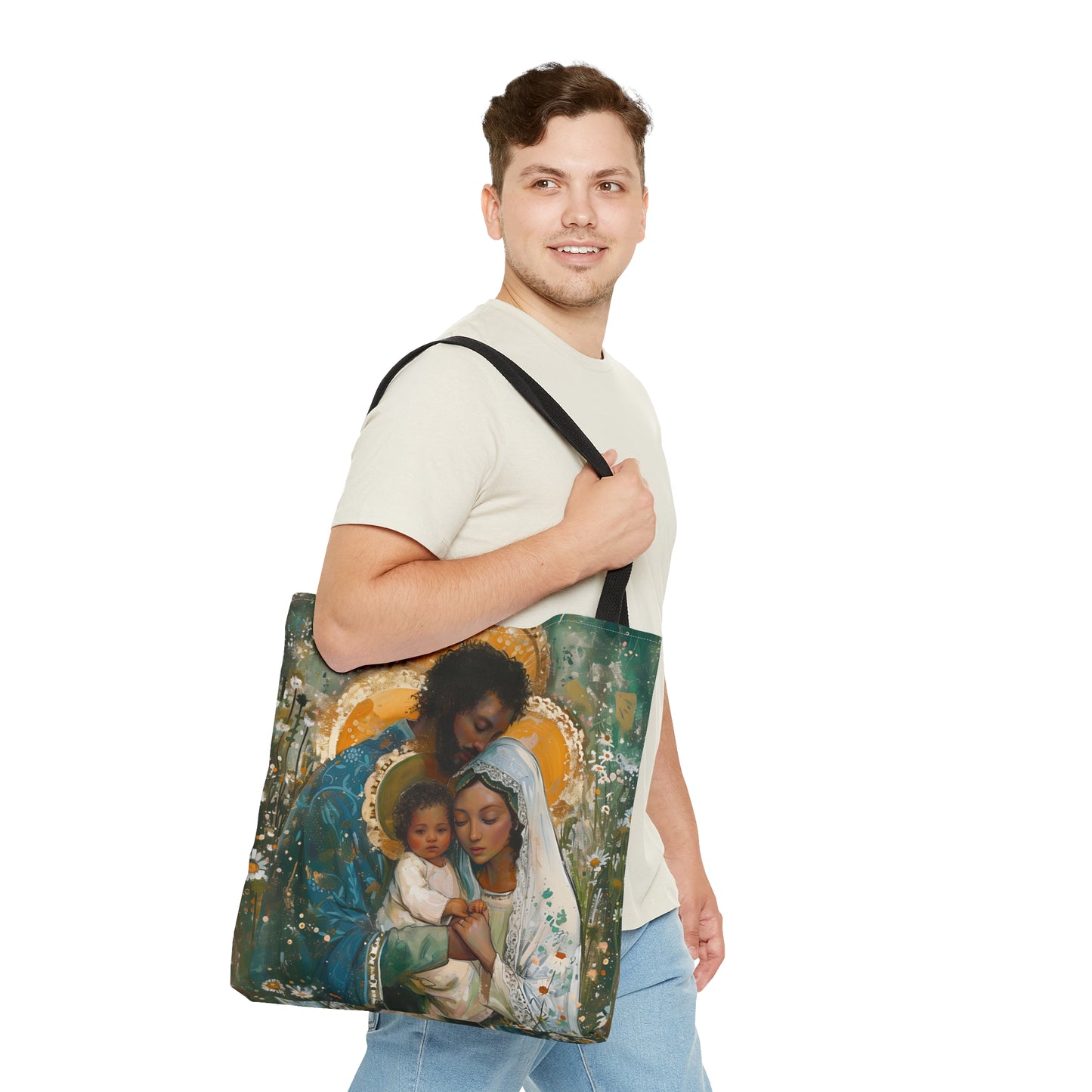 Sacred Sanctuary - Mary, Joseph, and the Infant Jesus Tote Bag - Large Medium Small Faith Art Bag - Holy Family Purse - Double Sided