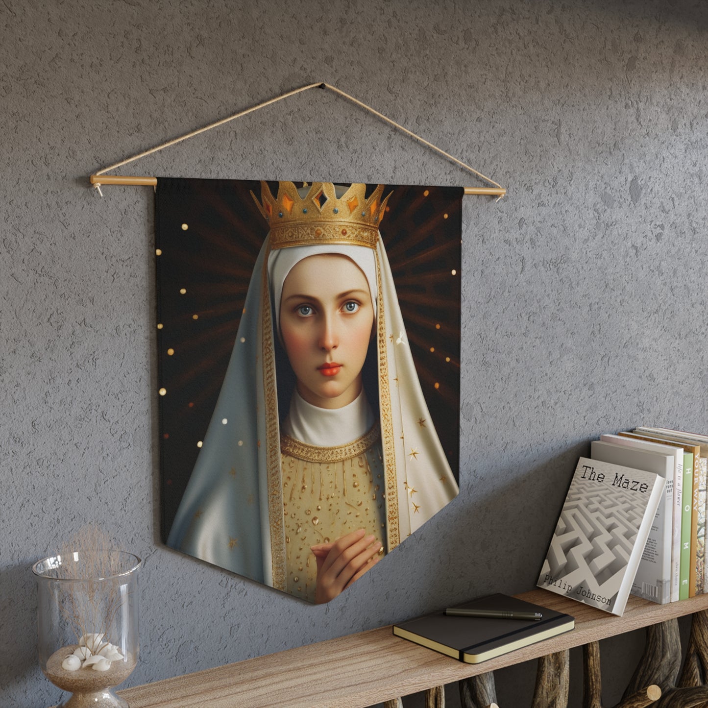 Saint Kinga of Poland Wall Banner / Wall Hanging - Prayer room art - Catholic Home Art - Large Saint Art - 18" x 21"