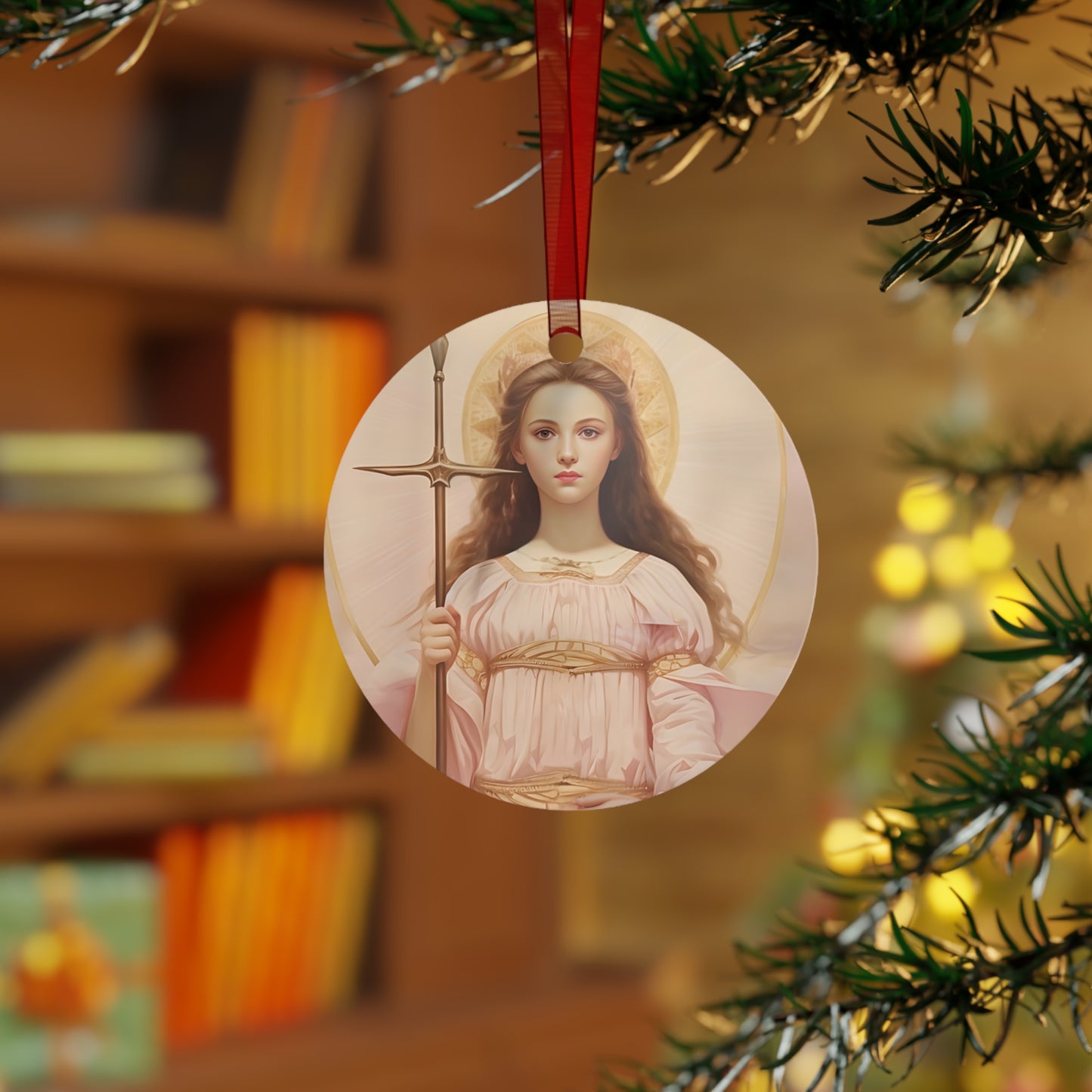 Saint Philomena Metal Ornament - Religious Holiday Christmas Ornament and Keepsake - Double sided - Prayer Ornament
