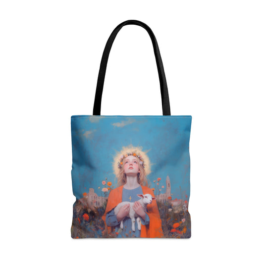 Saint Agnes of Rome - Tote Bag - Large Medium Small Faith Art Bag - Bible Study Faith Purse - Double Sided