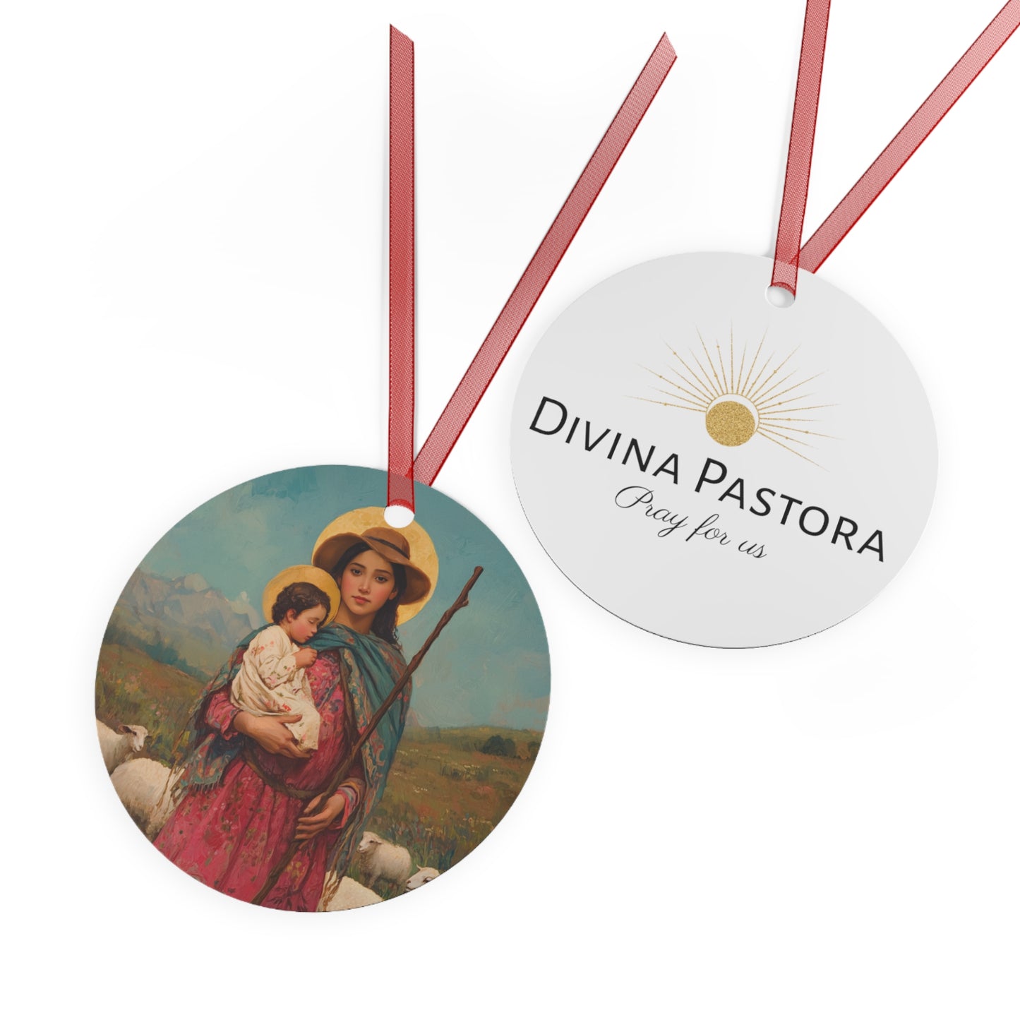 Divina Pastora - Divine Shepherdess - Marian Title - Mother Mary - Metal Ornament - Religious Holiday Christmas Ornament