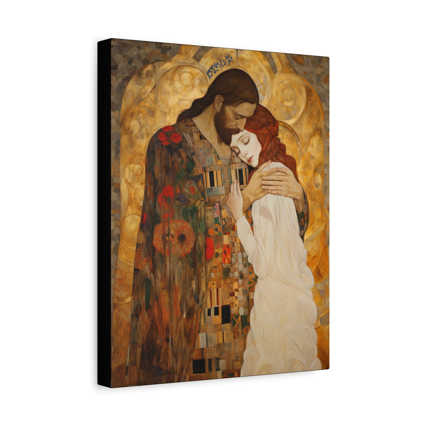 Christ Embracing Mary Magdalene Museum Wrapped Canvas - Sanctified Souls Print -Based on Klimt's The Kiss - Religious Catholic Art
