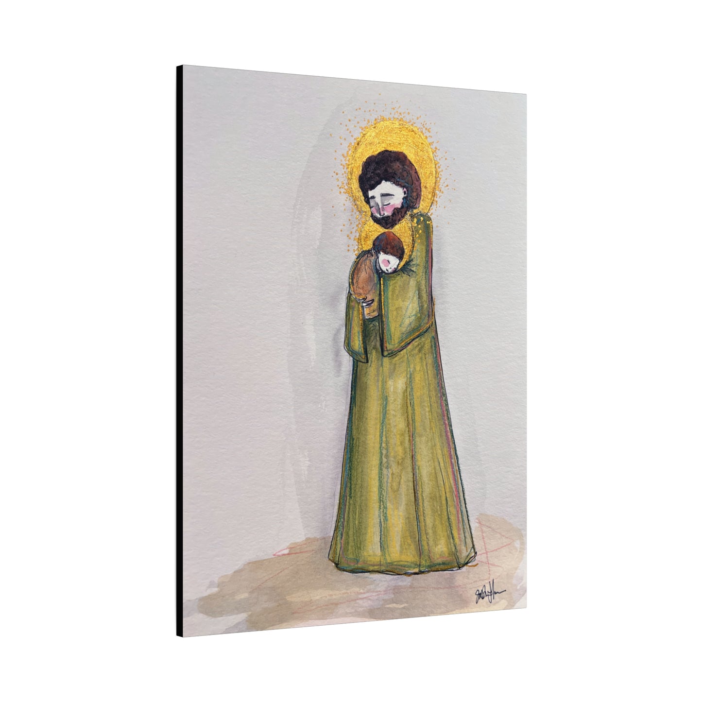 Saint Joseph and Child Jesus Catholic Canvas Print | Hand-Drawn Watercolor Sacred Art | Christian Devotional Wall Art