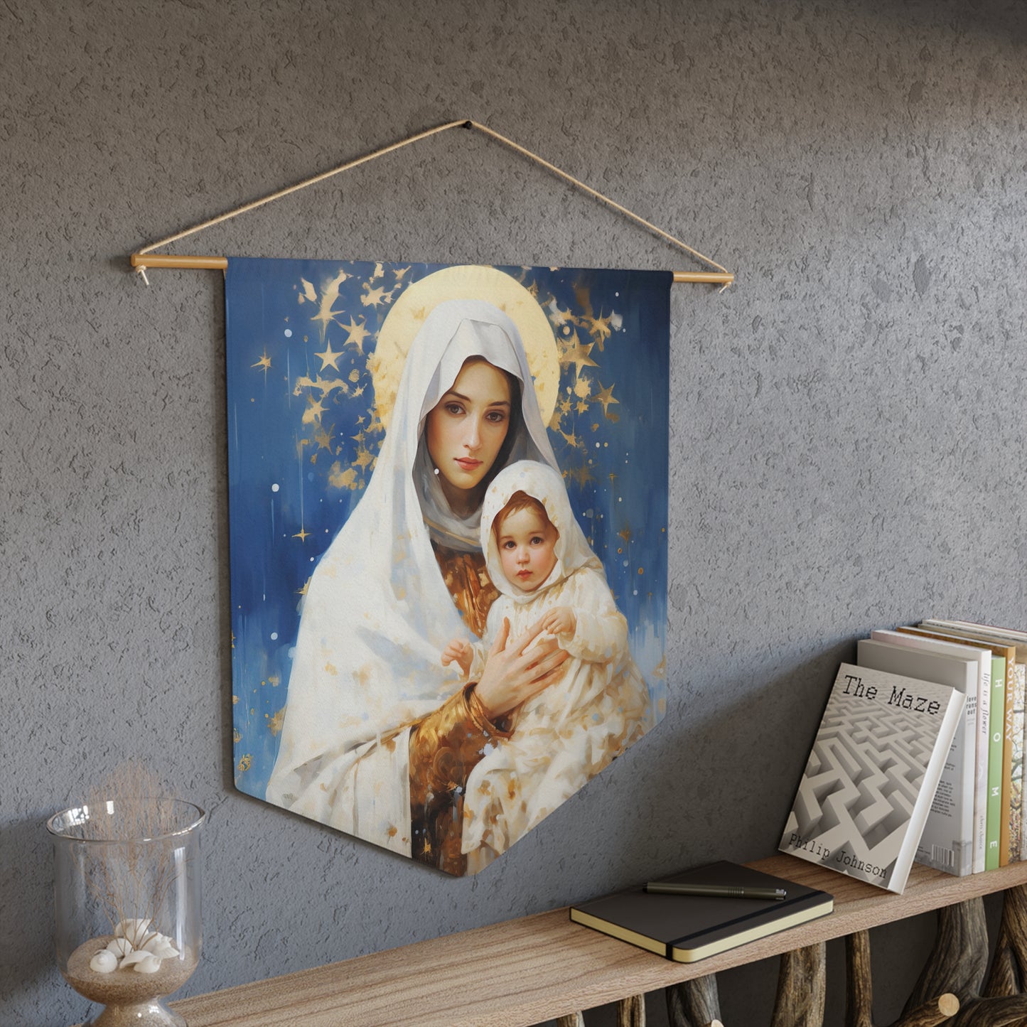 Divine Frost Wall Banner / Wall Hanging - Prayer room art - Our Lady of the Snows - Catholic Home Art - Large Print - 18" x 21"