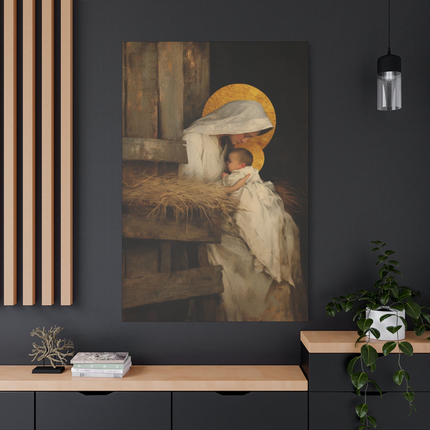 Our Lady of the Manger - Mother Mary and the Christ Child - Gallery Wrapped Canvas - Print - Religious Art for your Home - Catholic