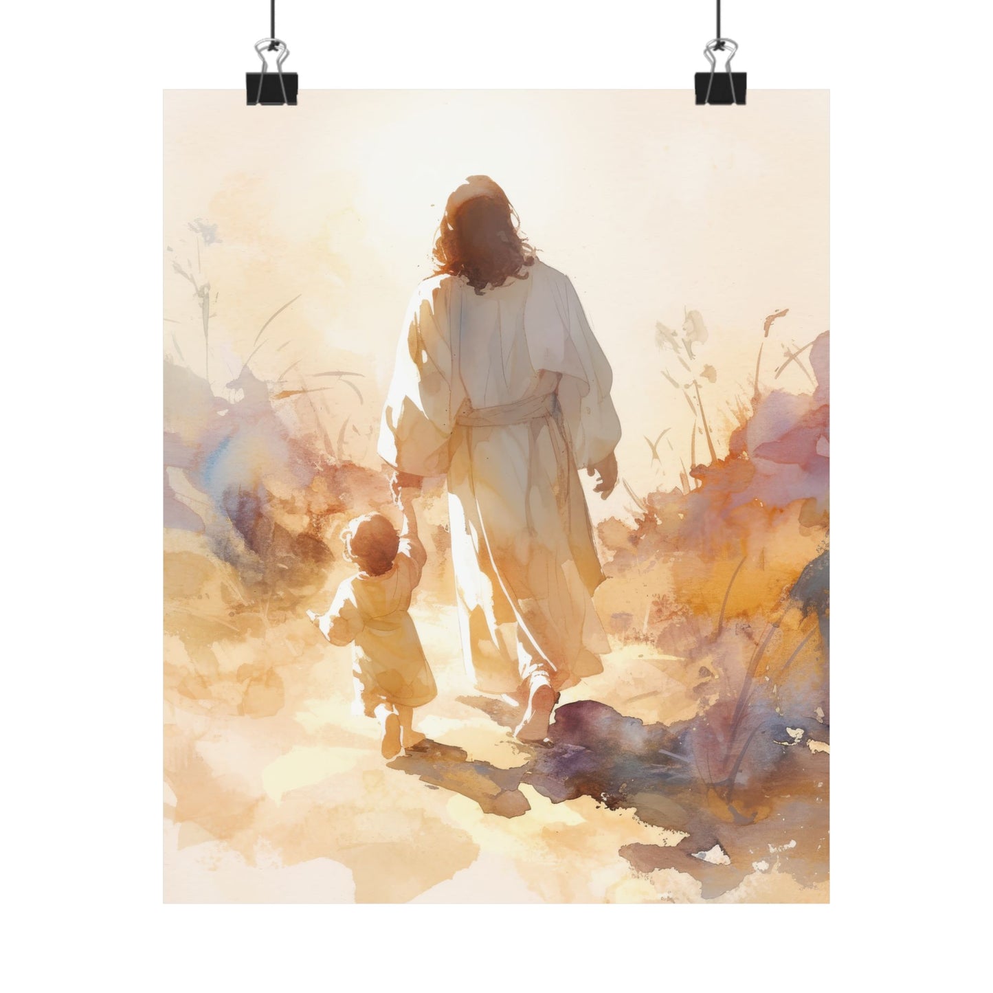 Jesus Guiding a Child in Faith - Christ and Child Poster Print - Sanctified Souls Print - Catholic Art - Christian painting