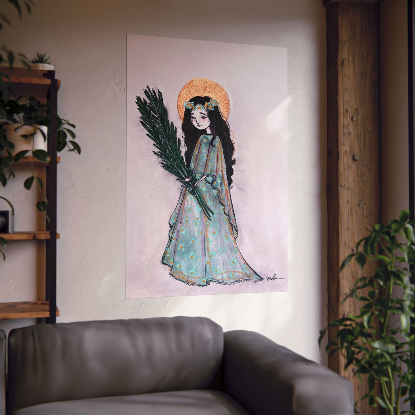 Saint Faith Matte Poster - Hand-Drawn Art - Catholic Print | Faith Hope and Charity Devotional Wall Art | Christian Religious Poster