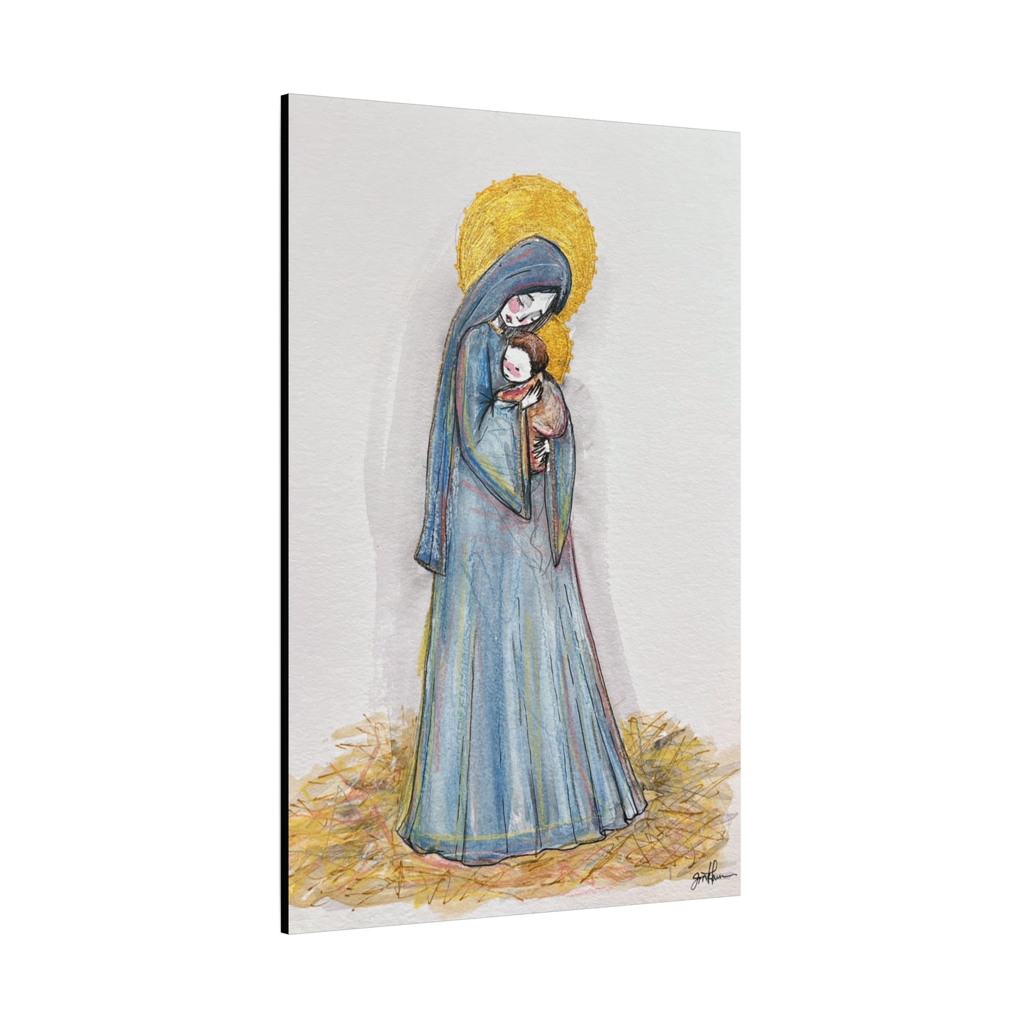 Our Lady of the Manger - Mother Mary Art - Catholic Canvas Print | Virgin Mary Sacred Art | Hand-Drawn Watercolor Christian Wall Art