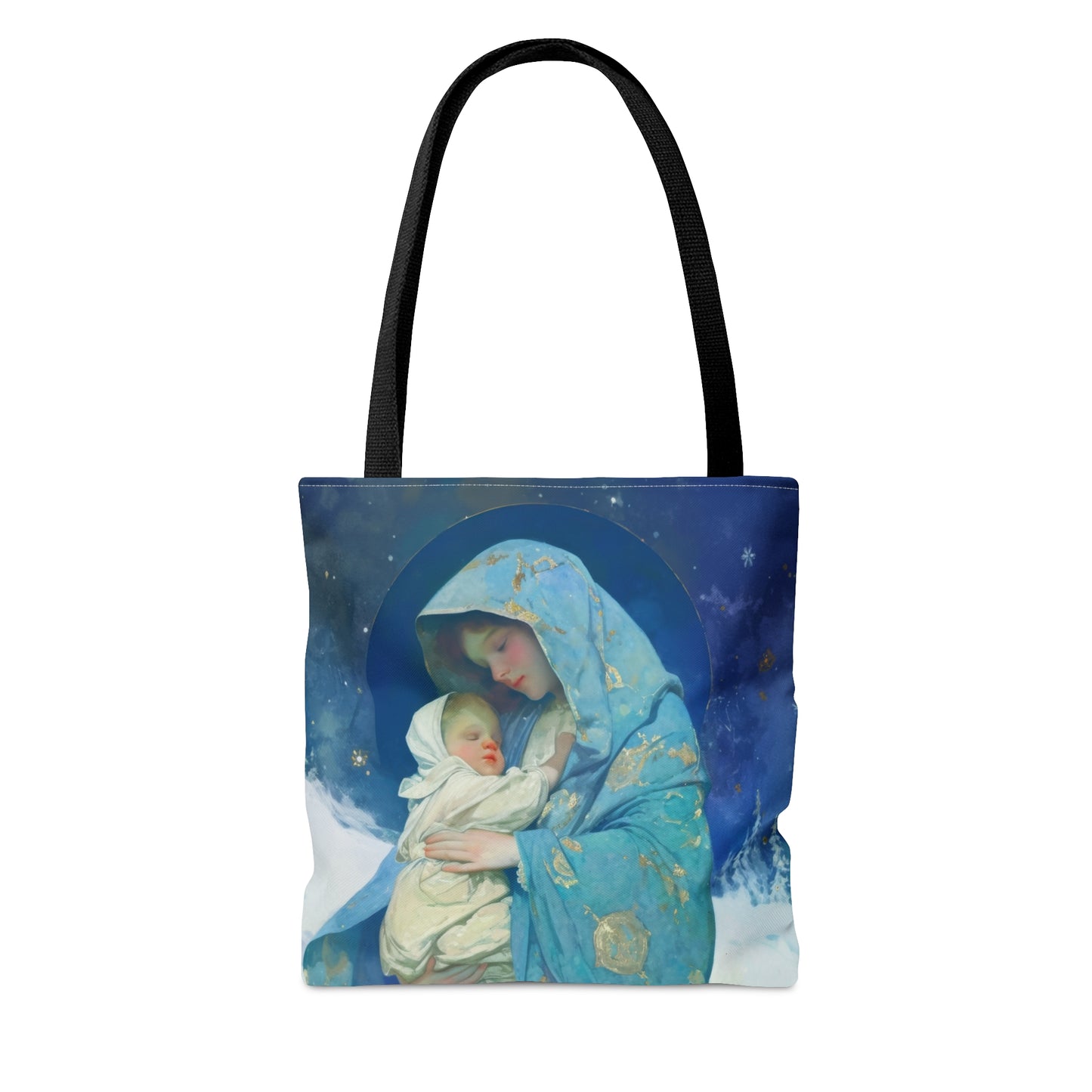 Snowfall of Grace: Our Lady's Blessing Tote Bag - Large Medium Small Faith Art Bag - Catholic Faith Purse - Religious - Prayer Bag