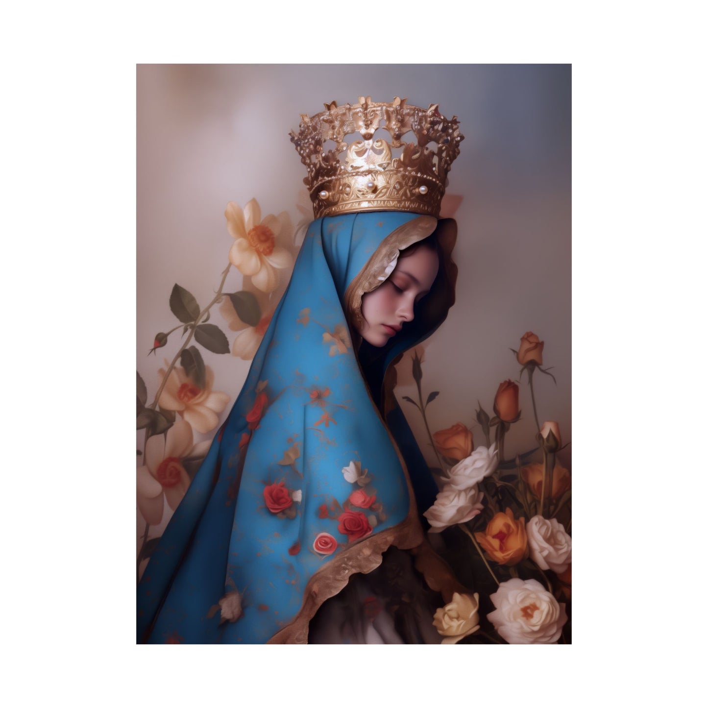 Our Lady of the Roses - Sanctified Souls Print - Multiple Sizes - Premium Matte Vertical Posters - Mother Mary Print