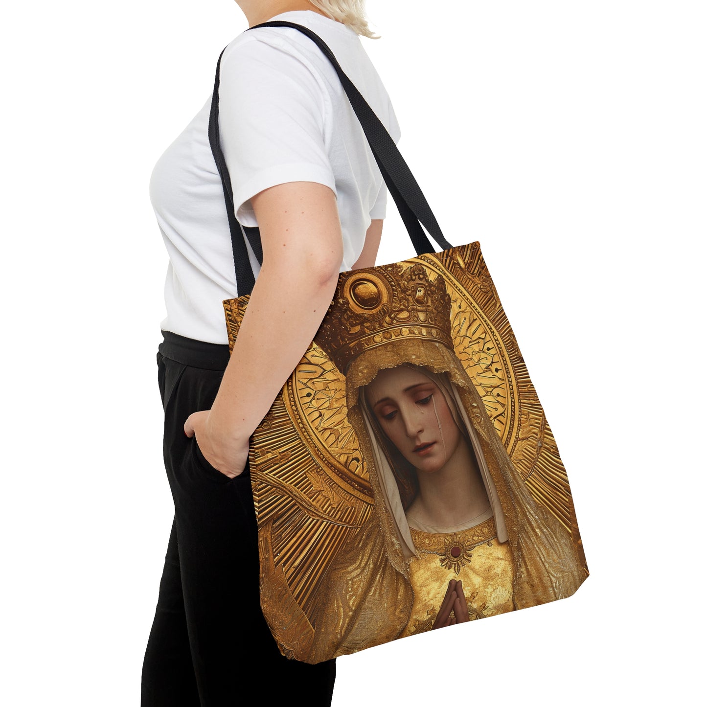 Gate of Eternity - The Golden Mary - Tribute to Our Lady of the Gate of Dawn Tote Bag - Large Medium Small Faith Art Bag - Golden Mary