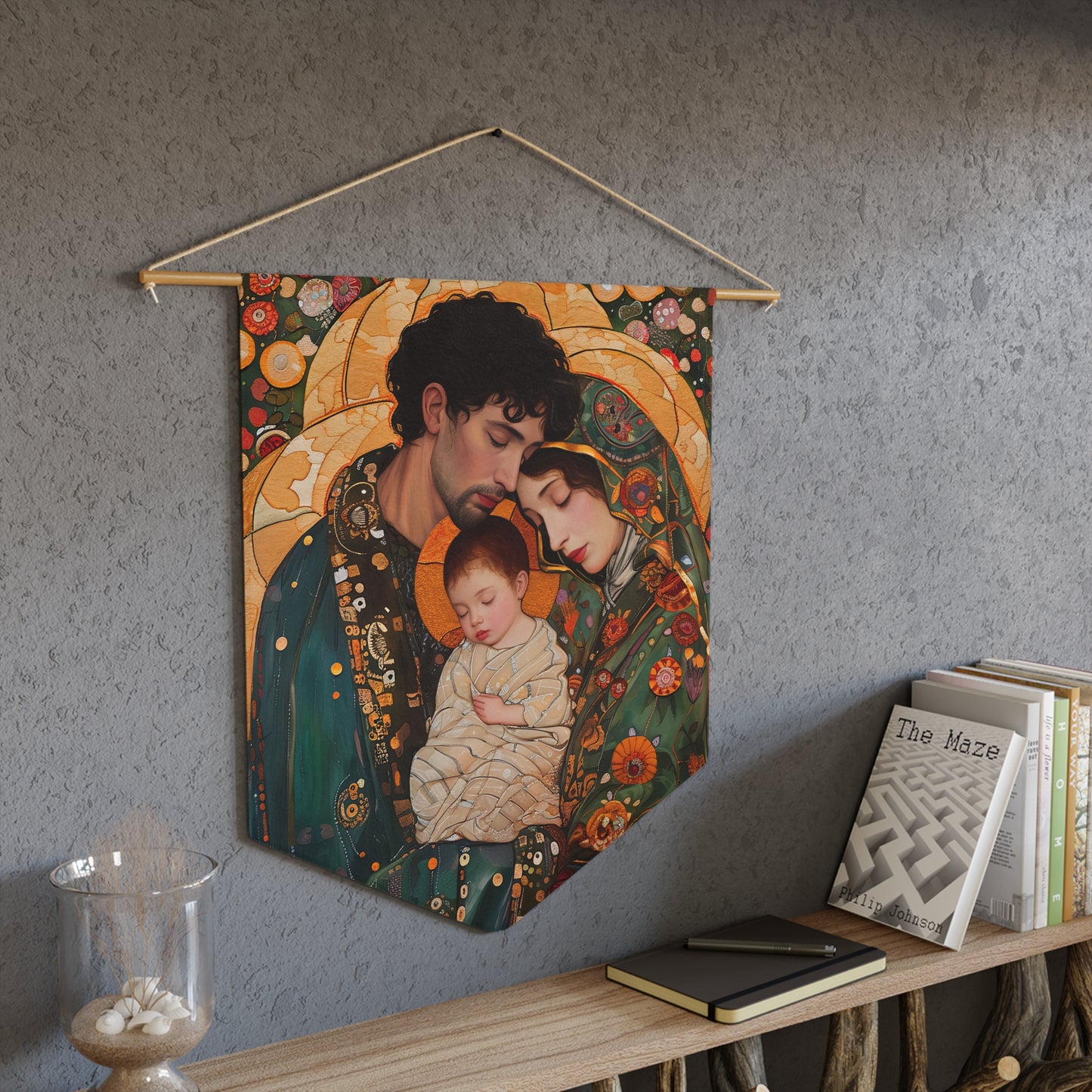 Guiding Light - The Holy Family Wall Banner / Wall Hanging - Prayer room art - Catholic - Large Saint Art - 18" x 21" - Jesus, Mary, Joseph