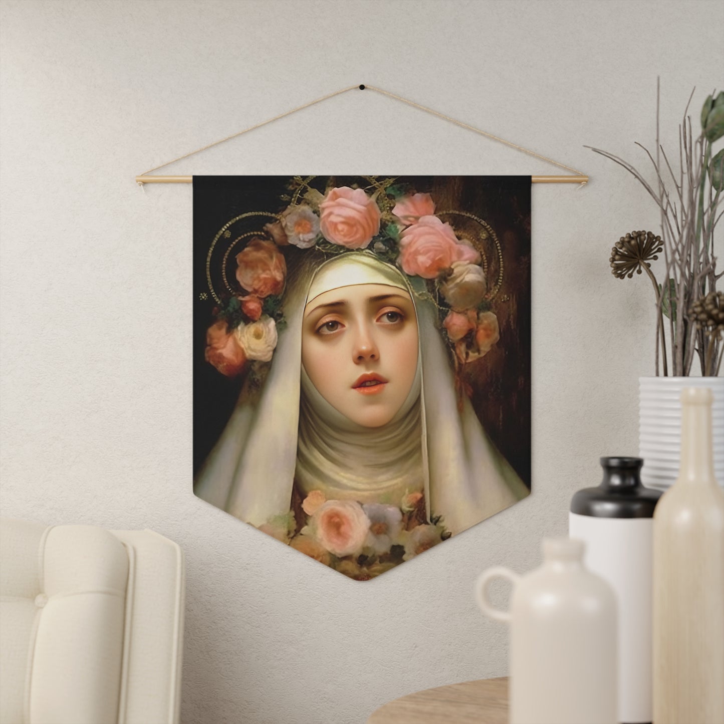 Saint Rose of Lima Wall Banner / Wall Hanging - Unique Religious Art for your home - Prayer room - Catholic Home Art - 18" x 21"