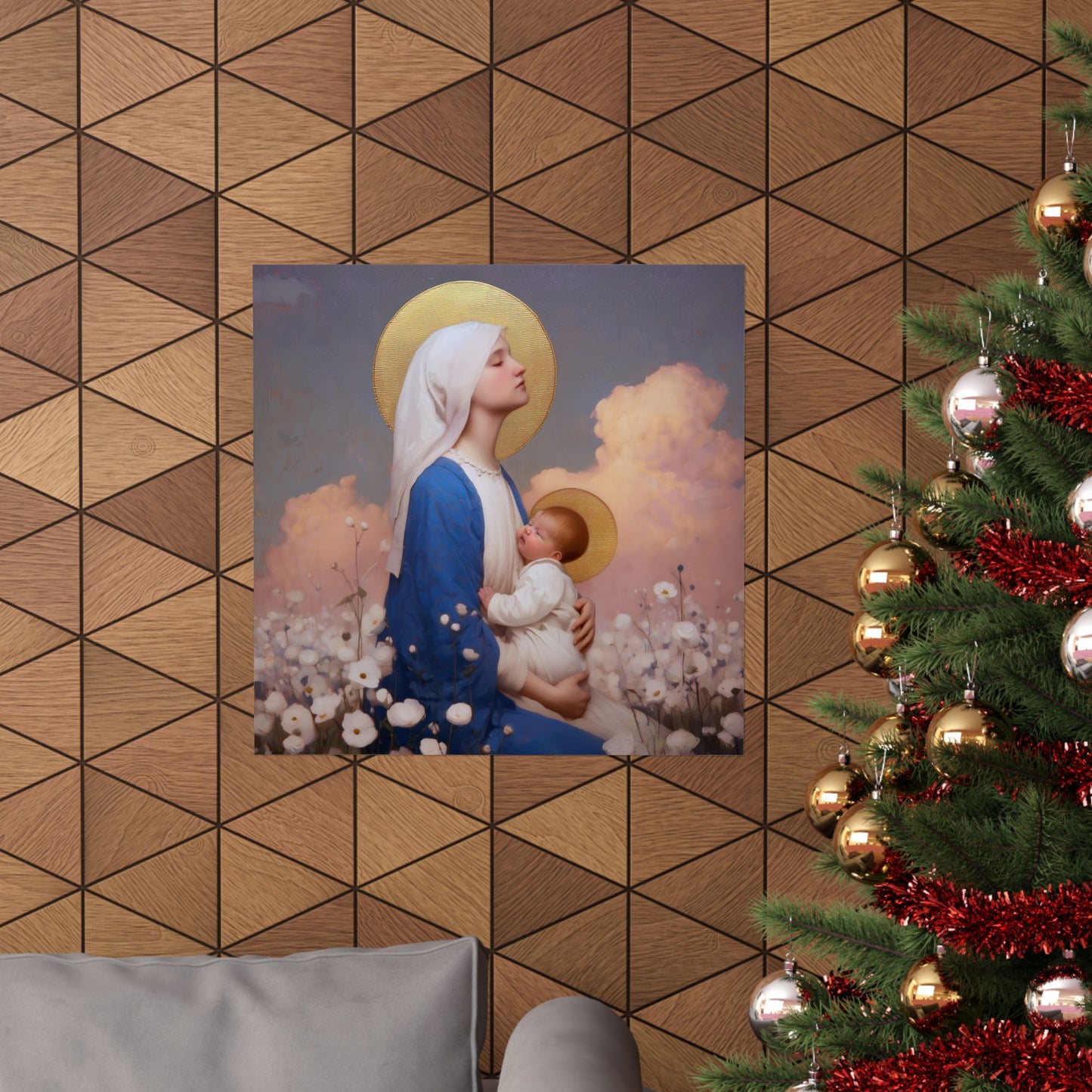 Our Lady Among the Flowers -  Catholic Art - Multiple Sizes - Premium Posters - Catholic Art - Christian Home - Catholic Saint Art