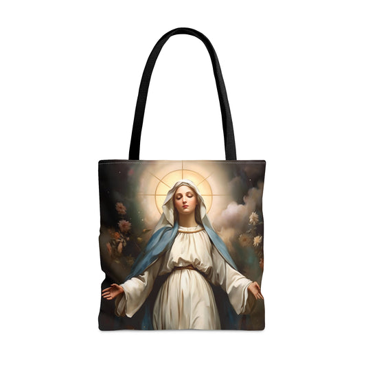 Ethereal Beauty - The Immaculate Mother Mary Tote Bag - Large Medium Small Faith Art Bag - Re usable Tote Purse - Double Sided
