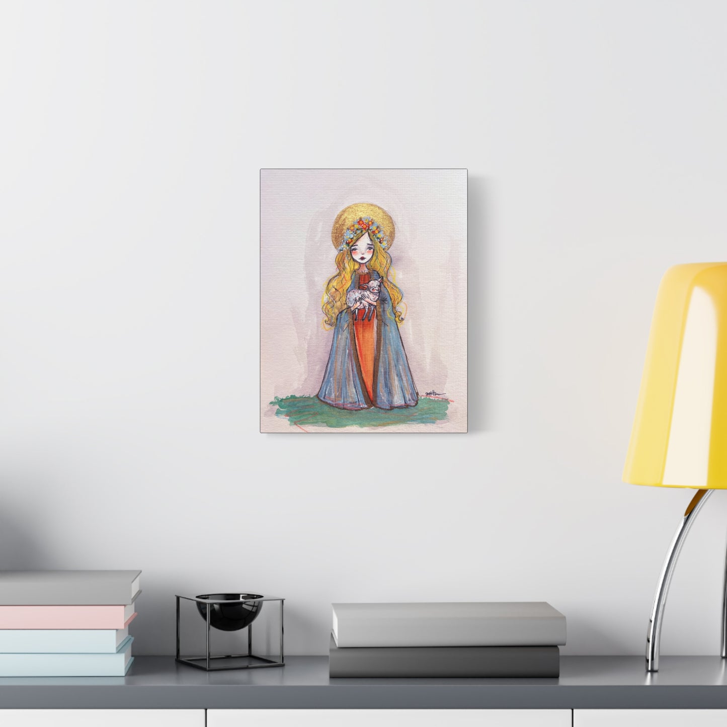 Saint Agnes of Rome Catholic Canvas Print | Christian Sacred Art | Hand-Drawn Watercolor Devotional Wall Art Religious Artwork