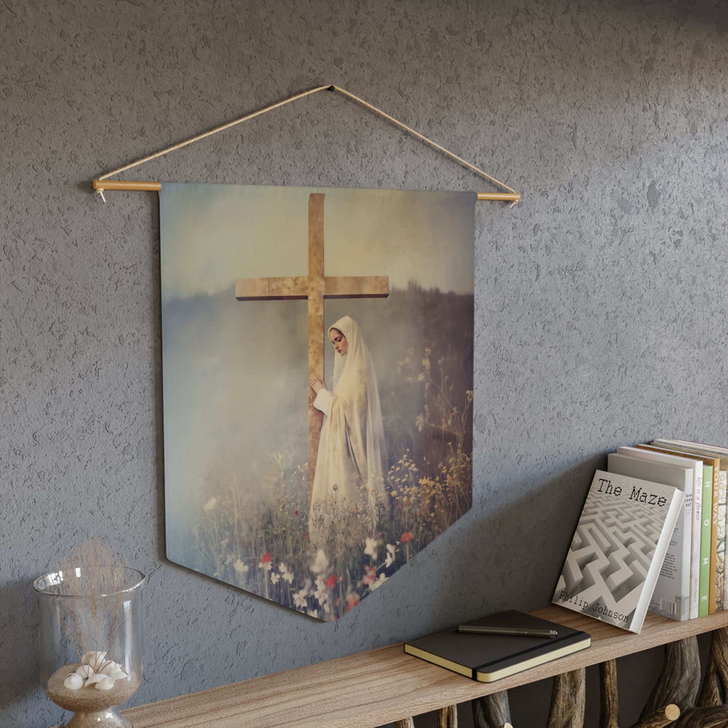 The Feast of the Exaltation of the Holy Cross Pennant / Banner / Wall Hanging - Prayer room art - 18" x 21" - Catholic - Large Banner