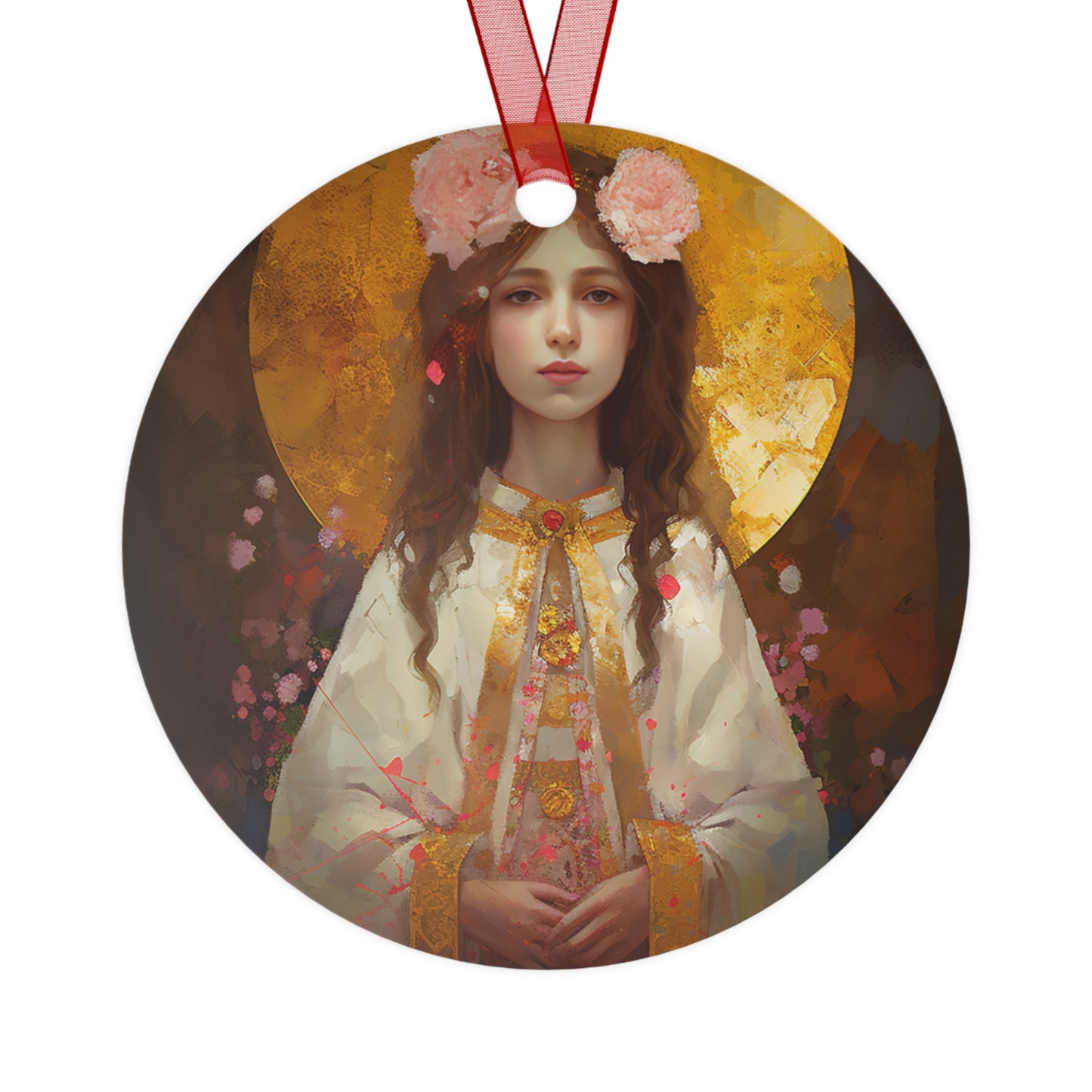 Saint Philomena Metal Ornament - Religious Holiday Christmas Ornament and Keepsake - Double sided - Prayer Ornament
