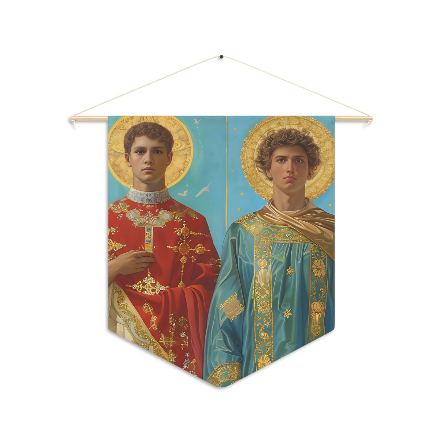 Saints Faustinus and Jovita Wall Banner / Wall Hanging / Pennant - Religious Art for your home - Catholic Art - Large - 18" x 21"