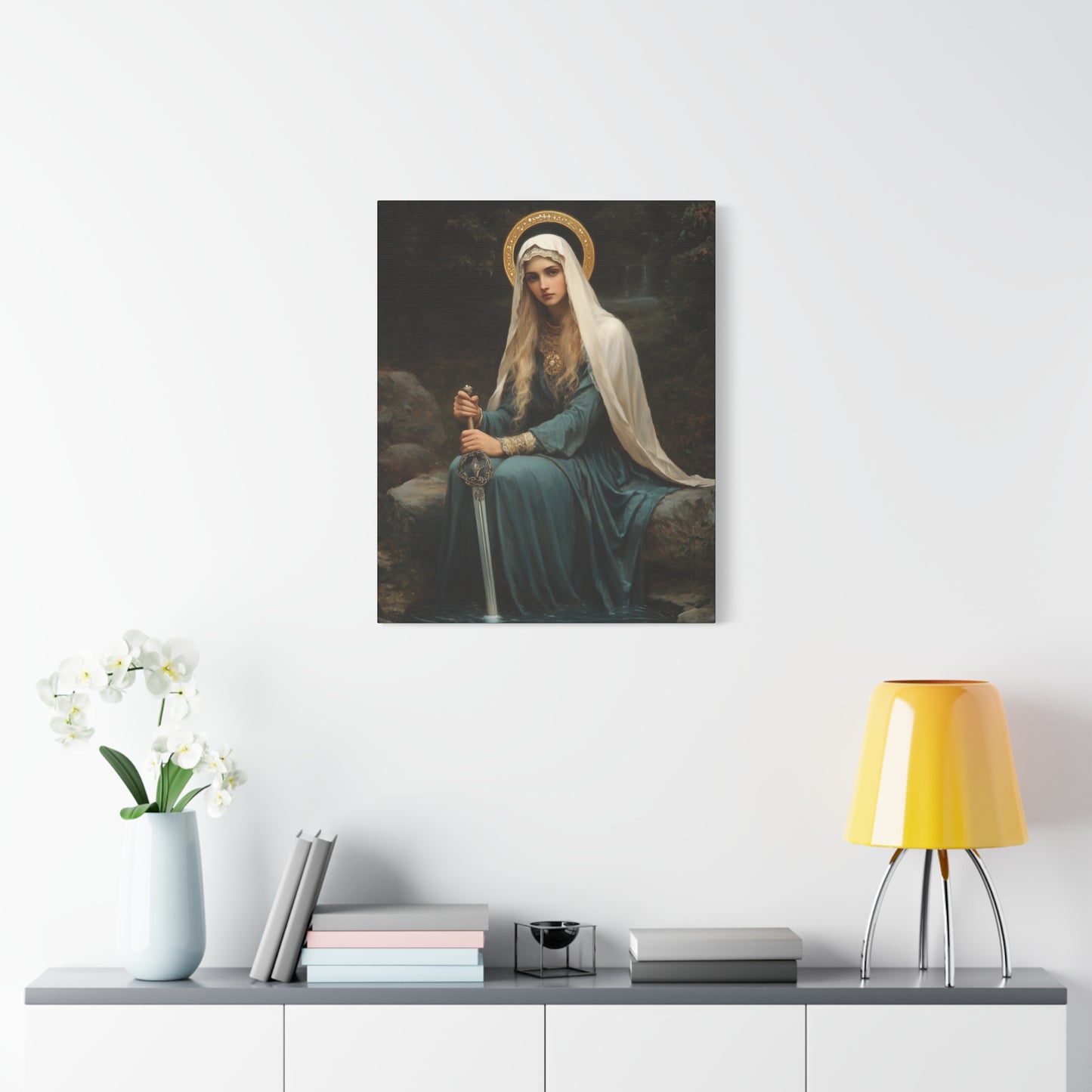 Saint Winifred - Museum Wrapped Canvas - Print - Religious Art for your Home - Christian print - Prayer Room Art - Catholic