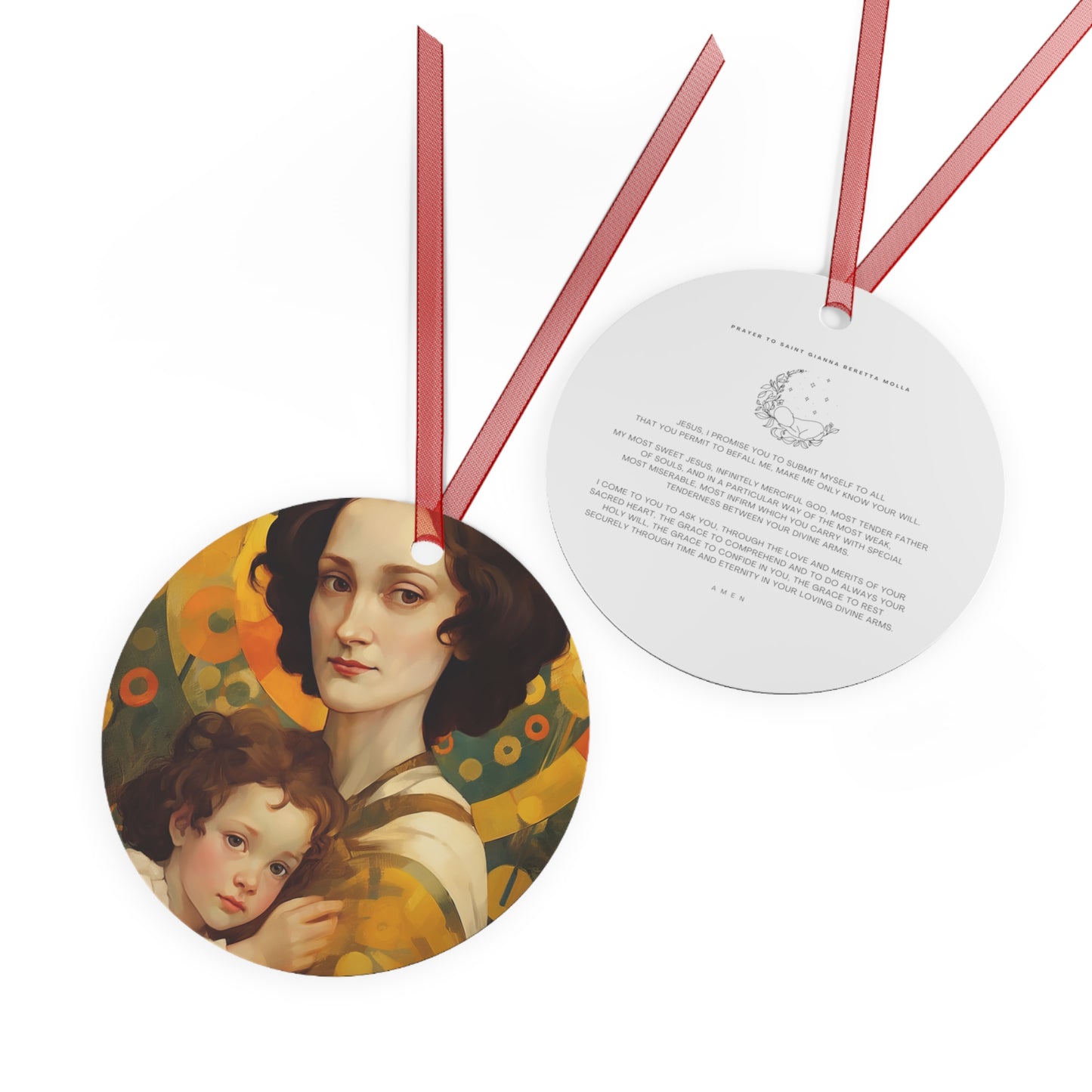 Saint Gianna Beretta Molla Metal Ornament - Religious Holiday Christmas Ornament and Keepsake - Double sided Keepsake Religious Ornament