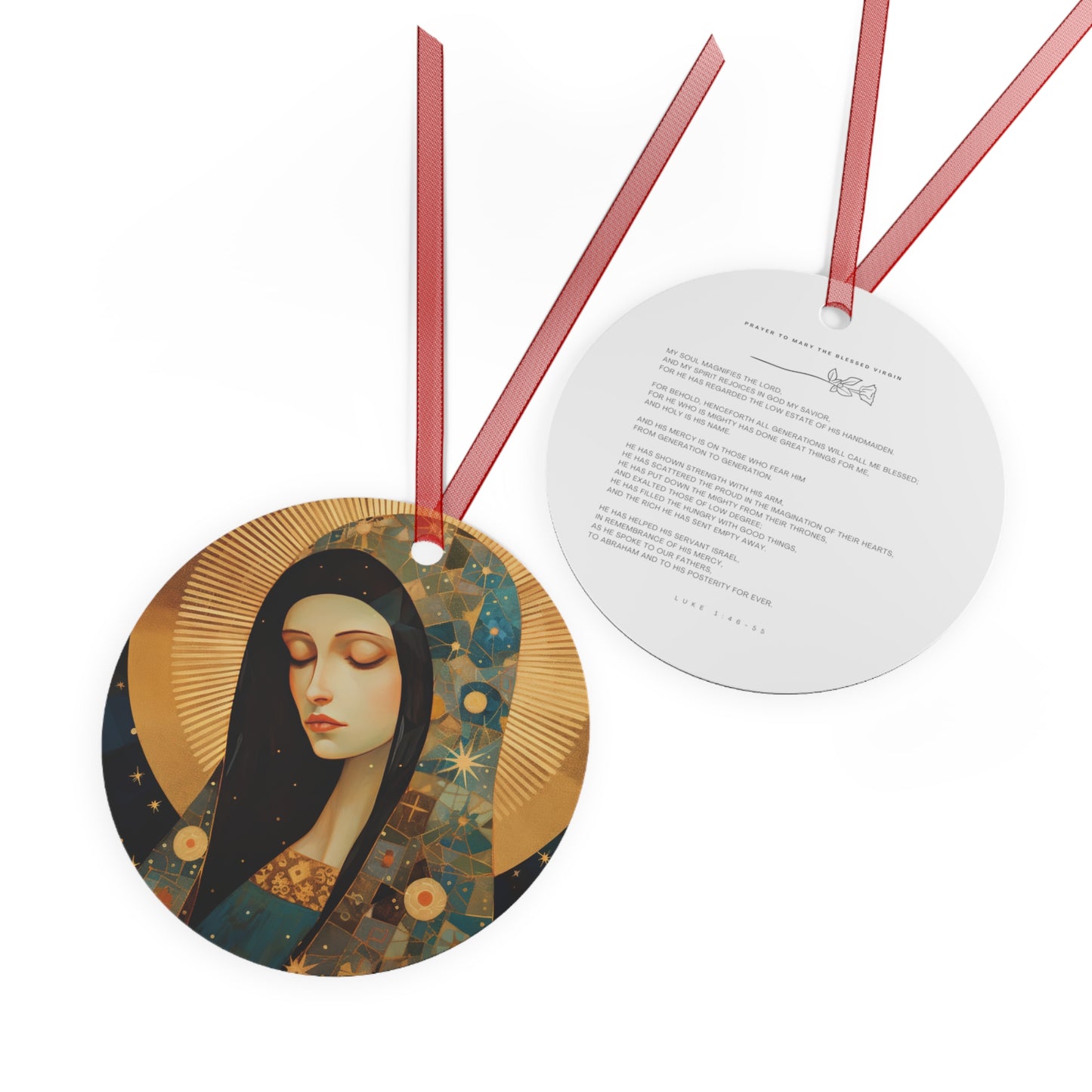 The Beloved Mother: Mary in Portrait Metal Ornament - Religious Holiday Christmas Ornament and Keepsake - Double sided
