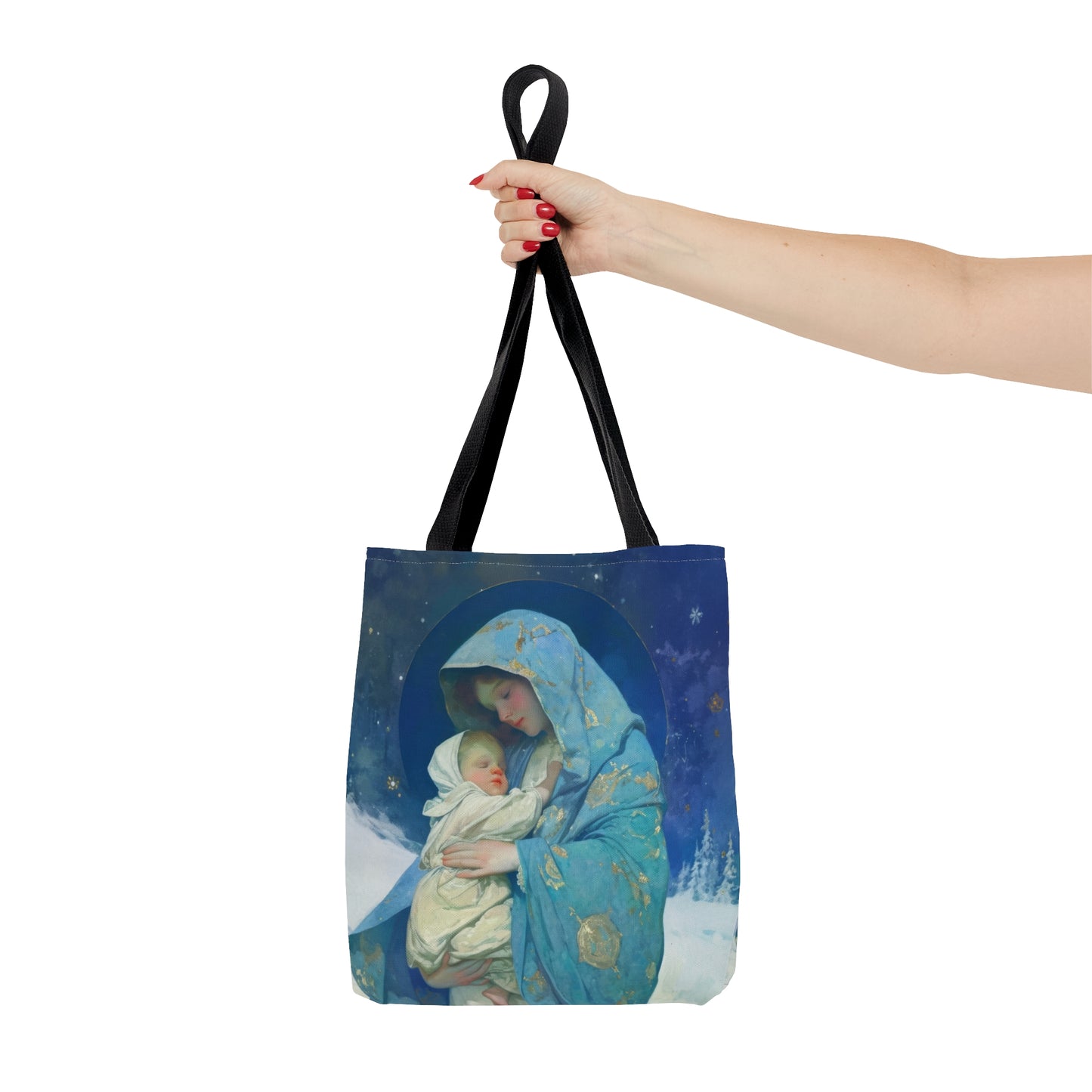 Snowfall of Grace: Our Lady's Blessing Tote Bag - Large Medium Small Faith Art Bag - Catholic Faith Purse - Religious - Prayer Bag