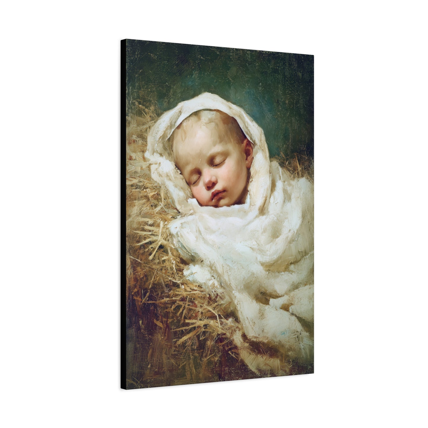 The Christ Child Resting in the Silence of the Manger - Gallery Wrapped Canvas - Print - Religious Art for your Home - Catholic Art Print