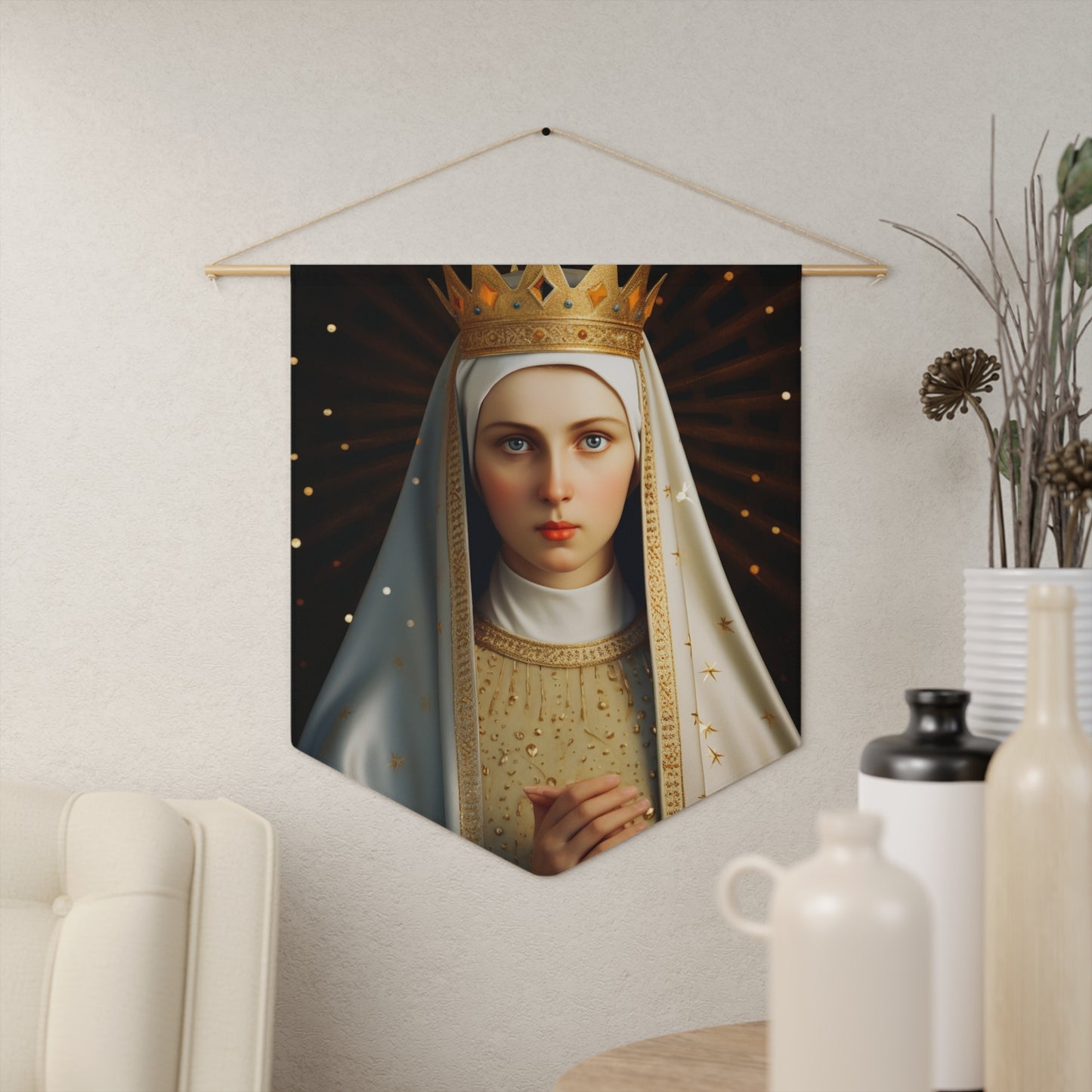 Saint Kinga of Poland Wall Banner / Wall Hanging - Prayer room art - Catholic Home Art - Large Saint Art - 18" x 21"