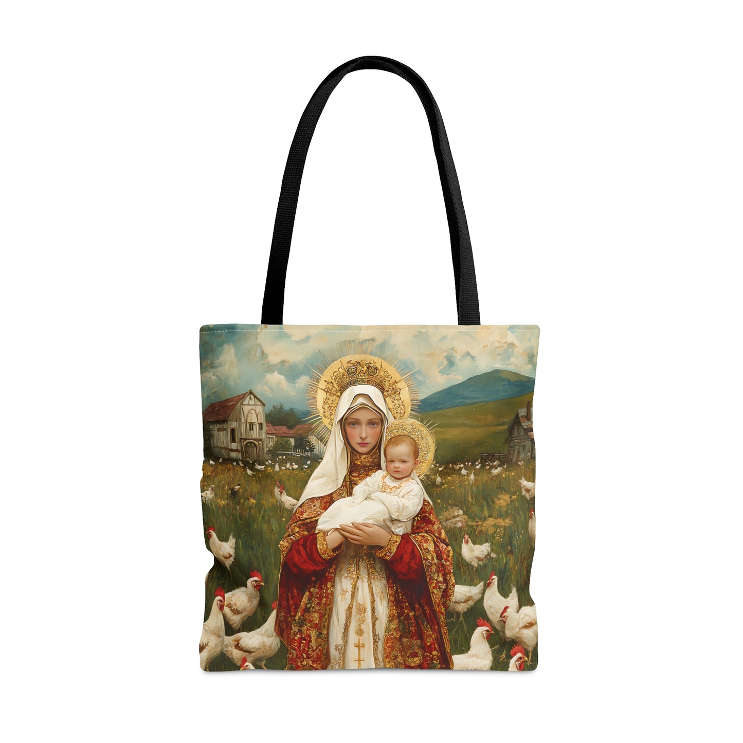 Our Lady of the Hens: Protector of the Humble Flock Tote Bag - Large Medium Small Faith Art Bag - Catholic Faith Purse - Religious