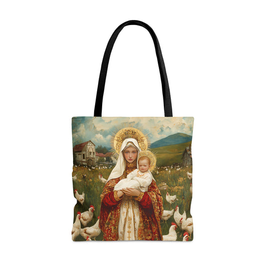 Our Lady of the Hens: Protector of the Humble Flock Tote Bag - Large Medium Small Faith Art Bag - Catholic Faith Purse - Religious