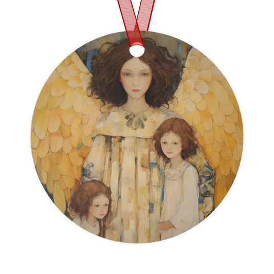 Embrace of the Guardian Metal Ornament - Religious Holiday Christmas Ornament and Keepsake - Double sided - Prayer Ornament - Guardian Angel