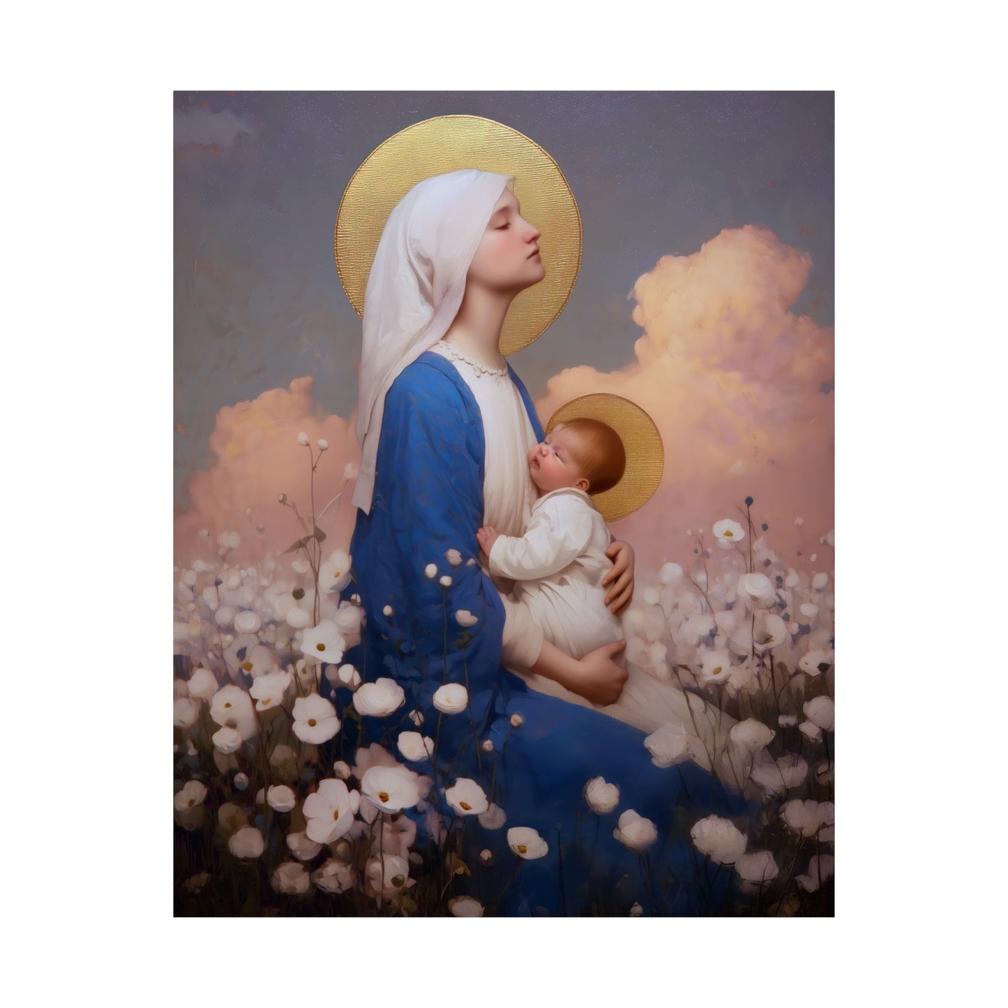 Our Lady Among the Flowers -  Catholic Art - Multiple Sizes - Premium Posters - Catholic Art - Christian Home - Catholic Saint Art