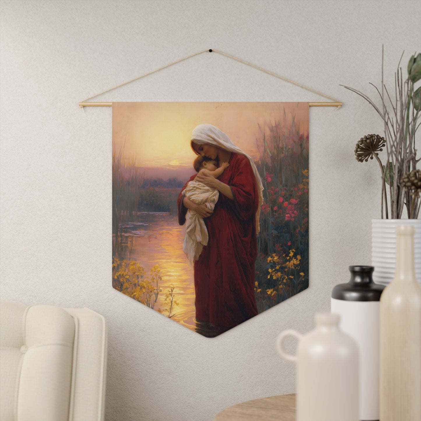 Saint Elizabeth, Mother to John the Baptist - Pennant / Banner / Wall Hanging - Prayer room art - Catholic Home - 18" x 21"