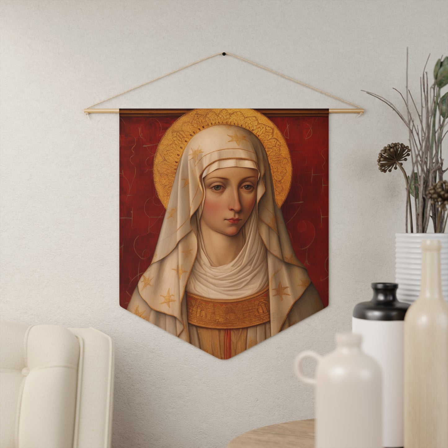 Saint Isidora - the Fool for Christ Wall Banner / Wall Hanging - Prayer room art - Catholic - Large Saint Art - 18" x 21"