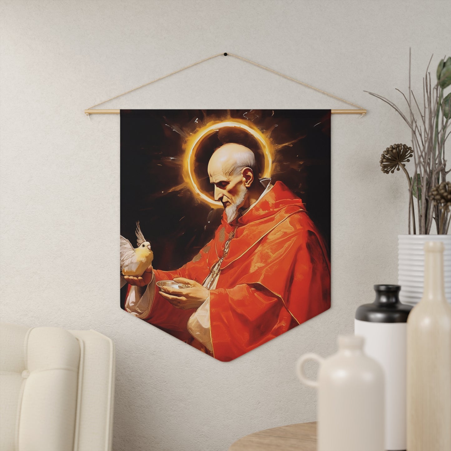 Pope Saint Gregory the Great Wall Banner / Wall Hanging / Pennant - Prayer room art - Catholic Home - Saint Art for your home - 18" x 21"