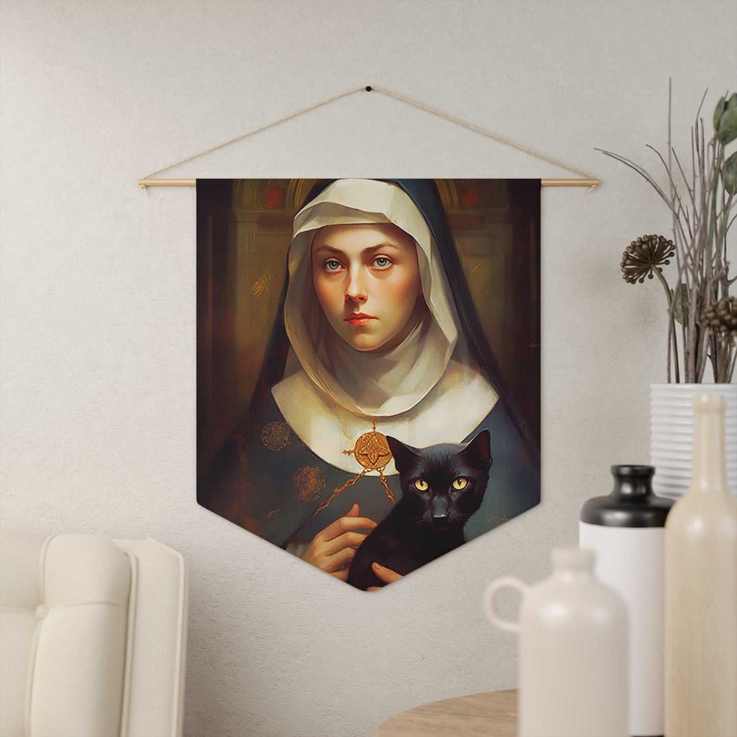 Saint Gertrude Wall Banner / Wall Hanging / Pennant - Unique Religious Wall Art - Prayer room art - Catholic Art - Large Print - 18" x 21"