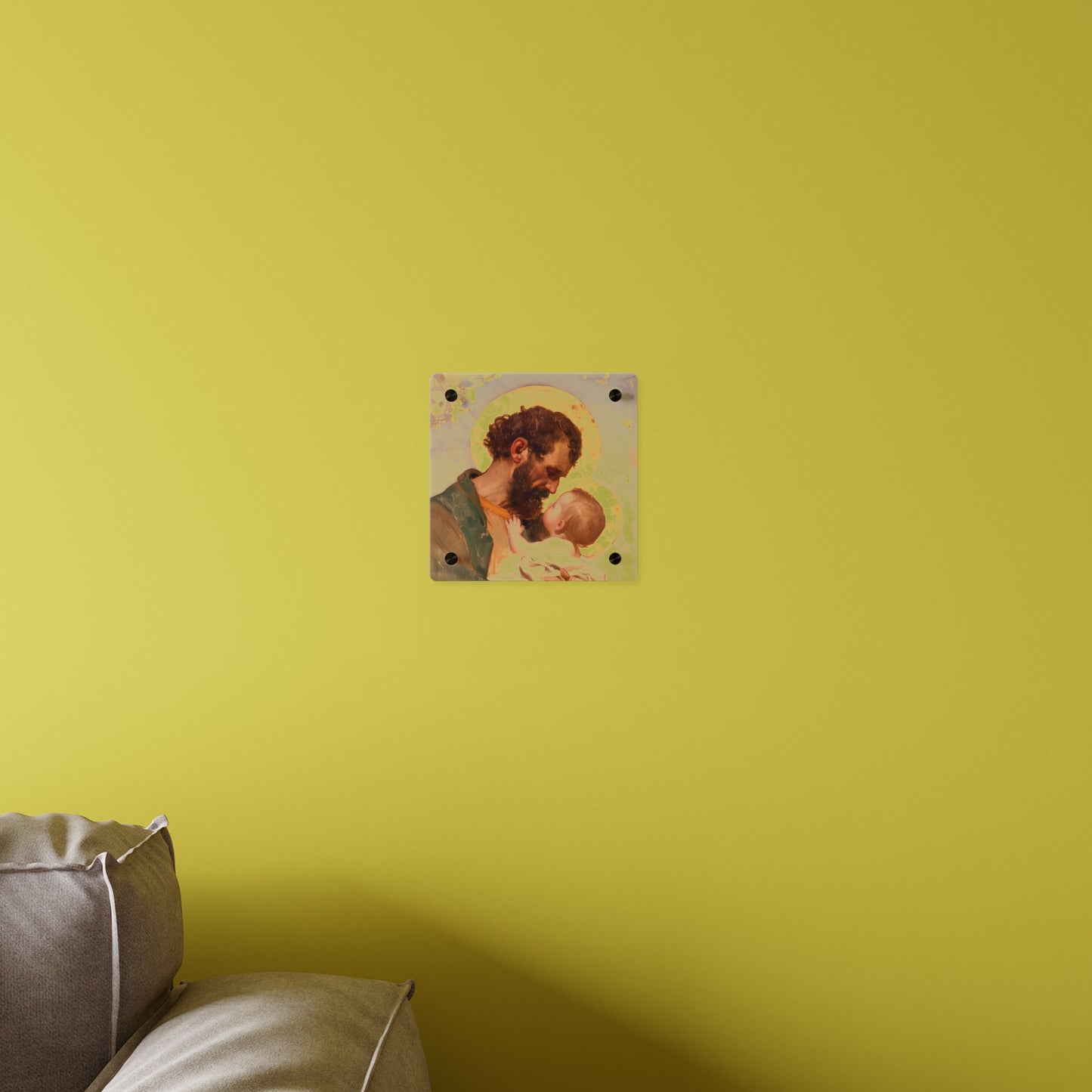 Saint Joseph, Pillar of the Holy Family Acrylic Wall Art Panel - Ready to Hang Acrylic Print - Catholic Saint - The Christ Child and Joseph