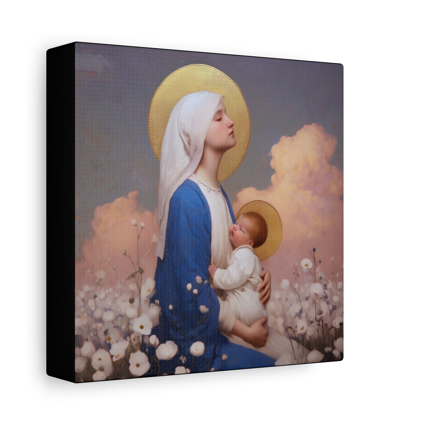 Mother Mary - Our Lady Among the Flowers -  Museum Wrapped Canvas - Sanctified Souls Print - Religious Art for your Home - Catholic Mother Mary Art