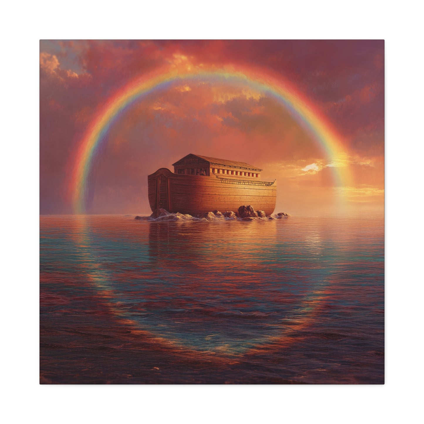 Sheltered Beneath the Covenant Sky - Noah's Ark - Gallery Wrapped Canvas - Print - Religious Art for your Home - Catholic