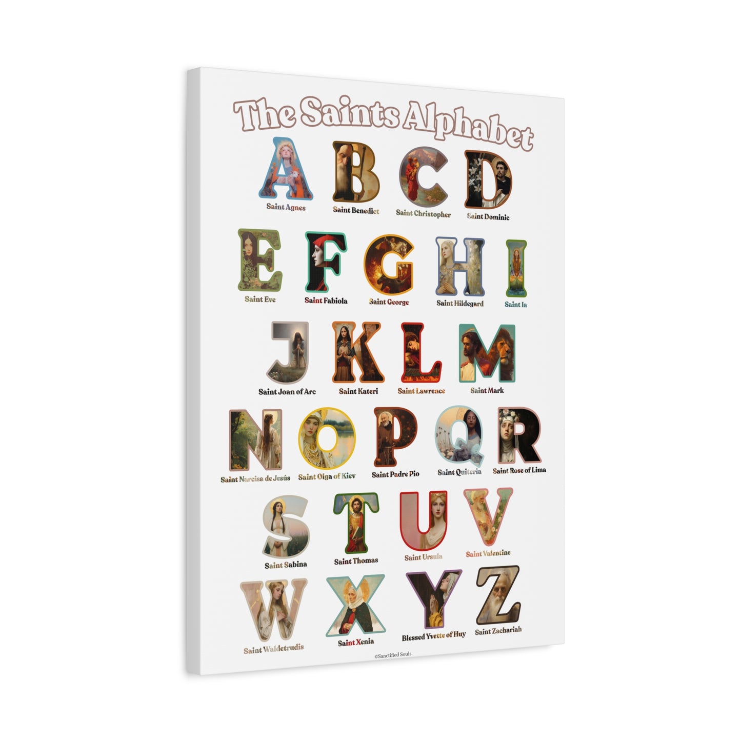 Catholic Saints ABC Alphabet Canvas - A to Z Saints Wall Art - Catholic Saints Chart - Catholic Nursery / Homeschool - Saints of the Church