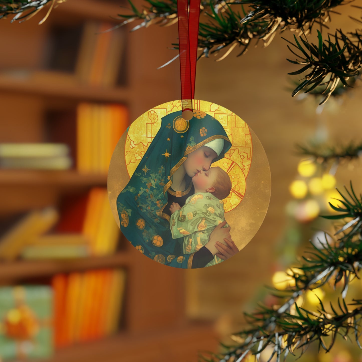 Peaceful Refuge - Mary and the Christ Child Metal Ornament - Religious Holiday Christmas Keepsake - Religious Catholic Tree Ornament