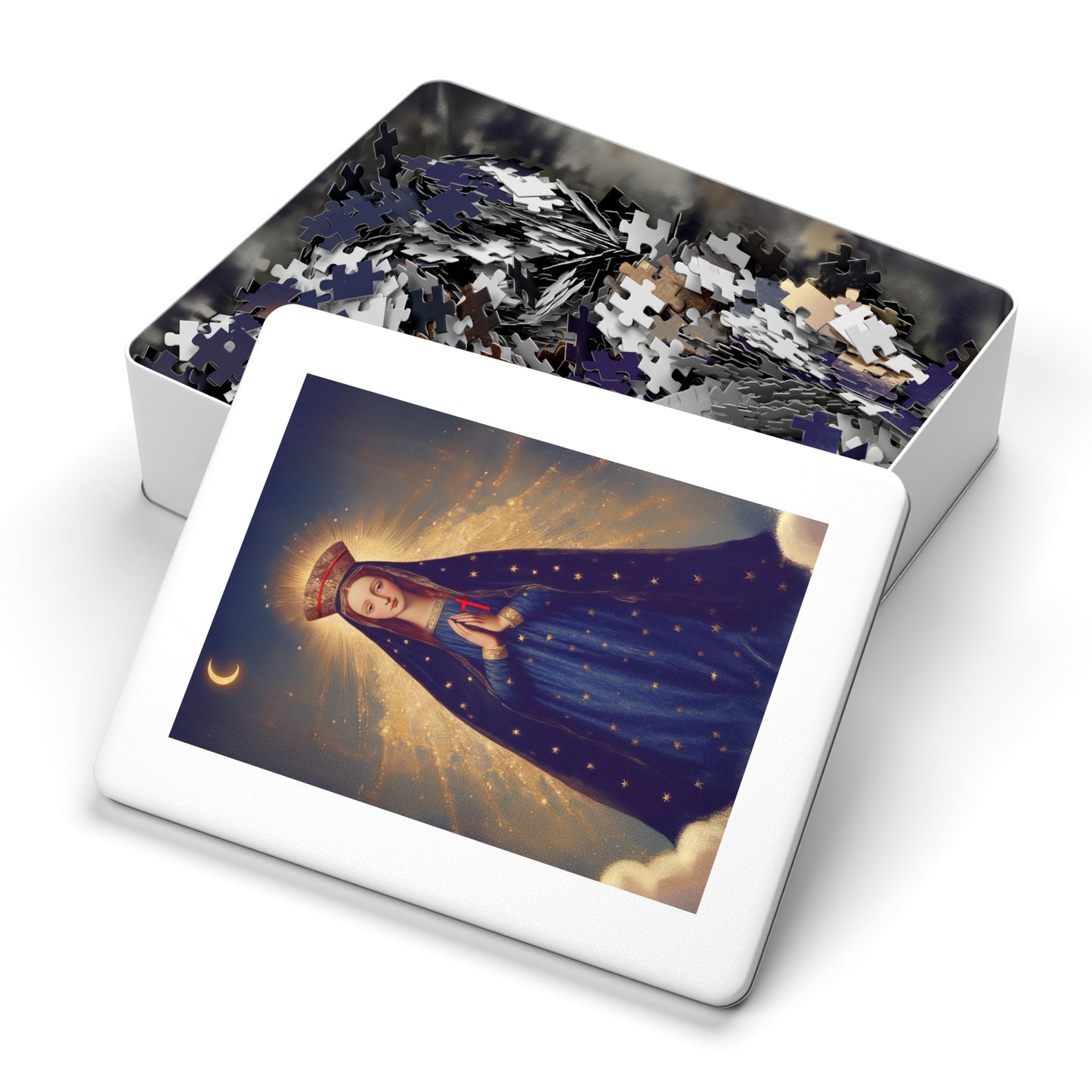 Our Lady of Pontmain - Puzzle and Tin - Religious Jigsaw Puzzle (30, 110, 252, 500,1000) - Gift Catholic Families - Mother Mary Art