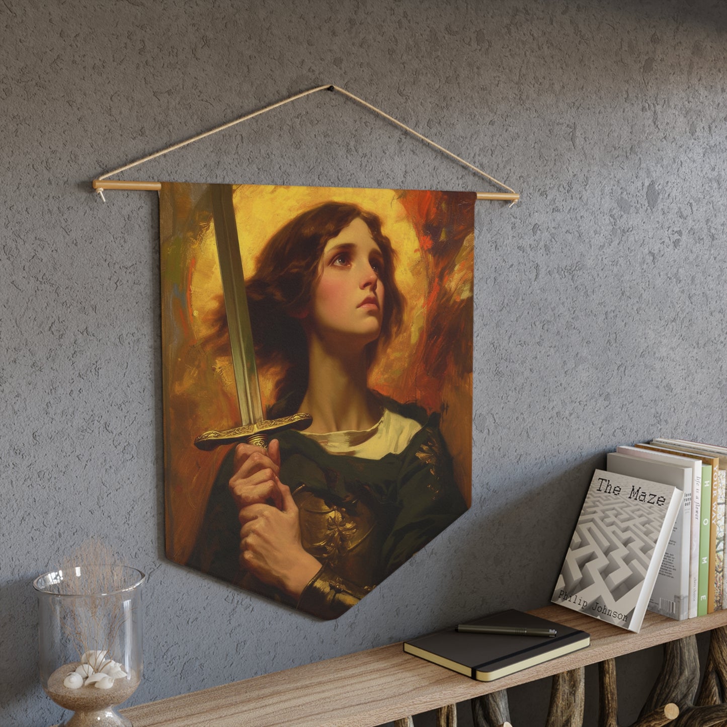 Portrait of Saint Joan of Arc Wall Banner / Wall Hanging - Prayer room art - Catholic Home Art - Large Saint Art - 18" x 21"