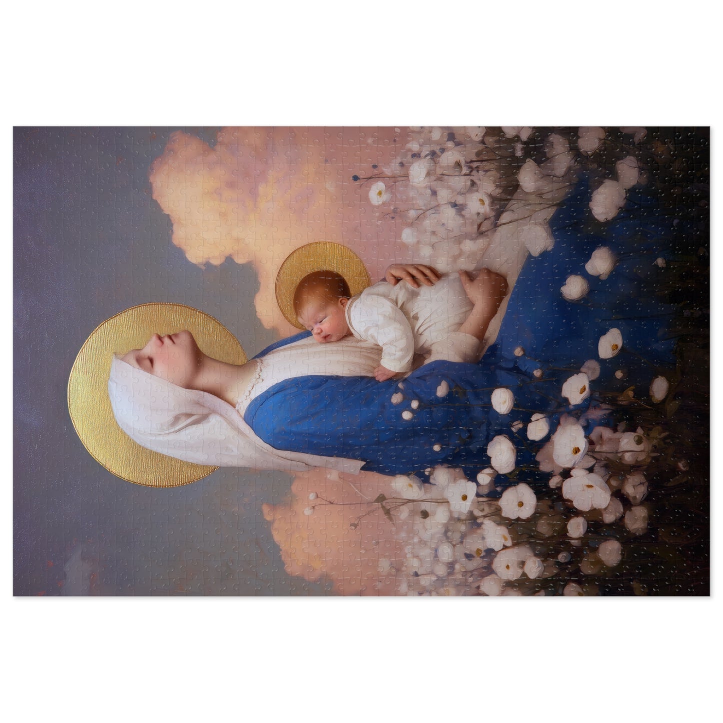 Our Lady Among the Flowers - Puzzle and Tin - Religious Jigsaw Puzzle (30, 110, 252, 500,1000) - Gift Catholic Families - Catholic Christmas